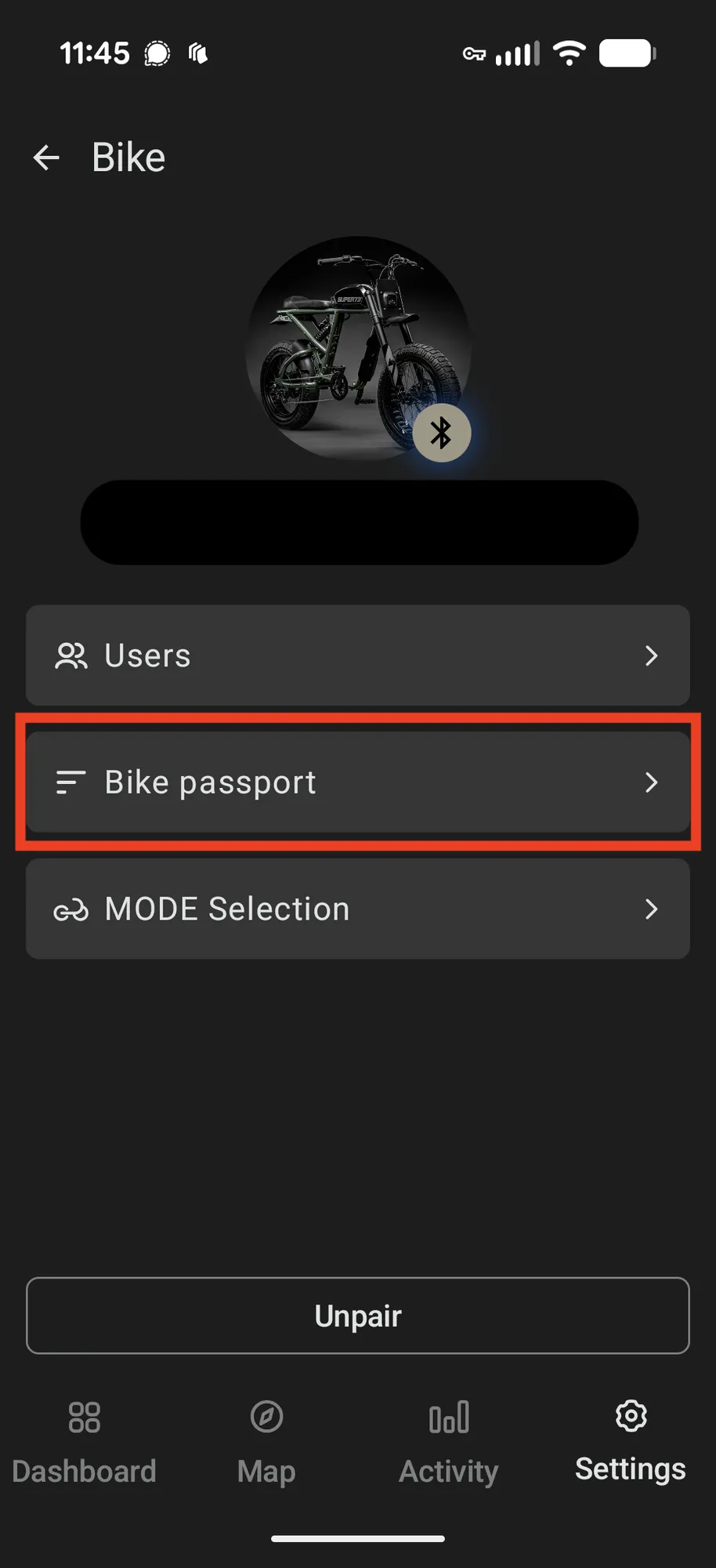 Settings screen showing firmware information